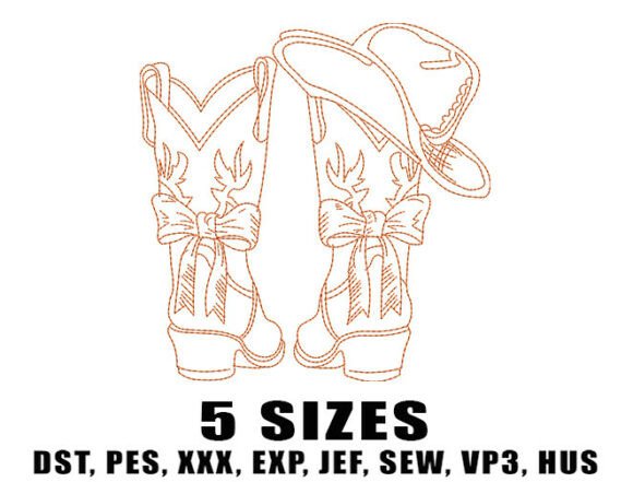 Download Cowboy Boots and Hat Line Art Embroidery Design - Boots Collection