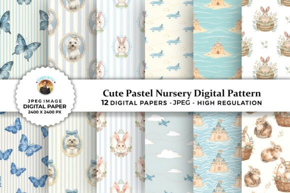 Download Cute Pastel Nursery Digital Patterns - Pastel nursery Collection