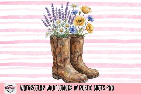 Download Watercolor Wildflowers in Rustic Boots PNG - Boots Collection