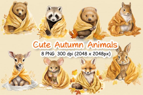 Download Cute Autumn Animals in Blanket - Premium Resources