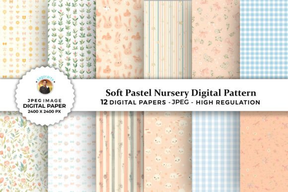 Download Soft Pastel Nursery Digital Patterns - Pastel nursery Collection