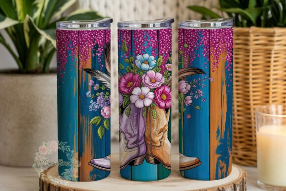 Download Rustic Boots Flowers 20oz Tumbler Wrap - Boots Collection