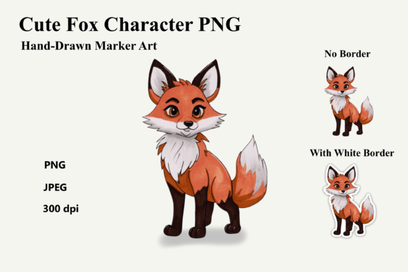 Download Cute Fox Character Hand-Drawn Marker PNG - Premium Resources