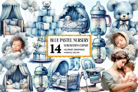 Download Blue Pastel Nursery Sublimation Clipart - Pastel nursery Collection