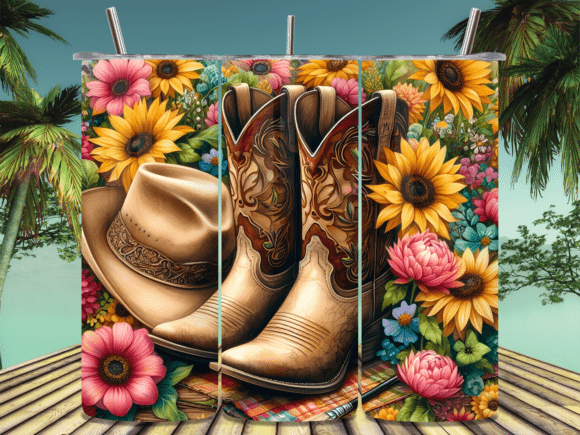 Download Rustic Boots Hat Sunflowers Tumbler Wrap - Boots Collection