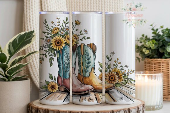 Download Rustic Boots Sunflowers 20oz Tumbler Wra - Boots Collection