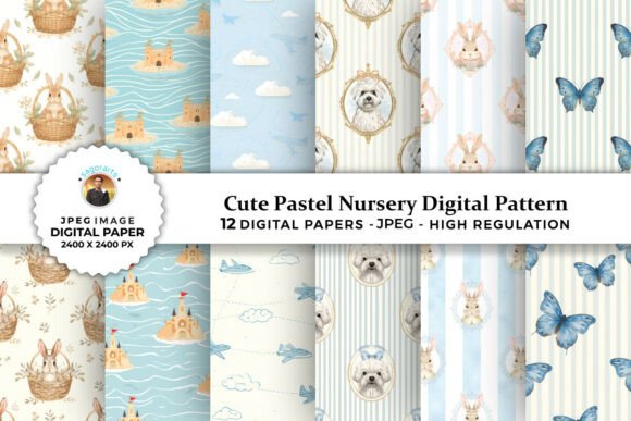 Download Cute Pastel Nursery Digital Patterns - Pastel nursery Collection