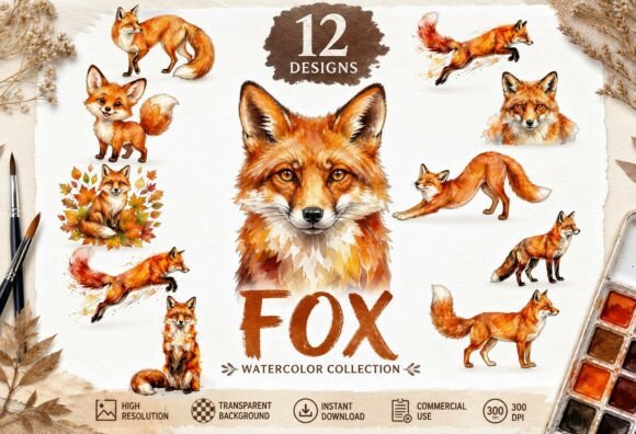 Download Watercolor Fox PNG Set Cute Animal - Premium Resources